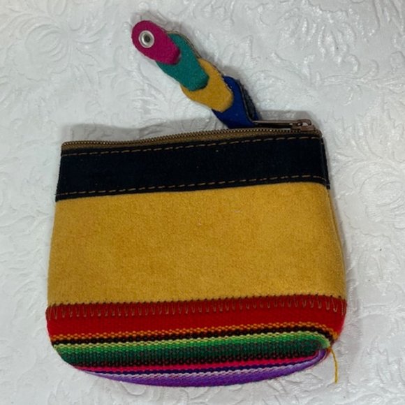 Peruvian Chakana Faux Leather Coin Zip Pouch Purse Incan Designs 4"x3"LIKE NEW - Picture 3 of 7